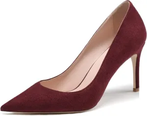 Eldof Women's High Heel Pumps Pointed Toe Suede Heels Slip on Comfort Pumps3.2 Inches for Dress Party Office