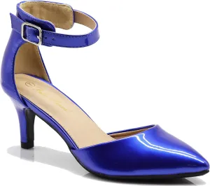 Enzo Romeo Jputa Women's Pointy Toe High Mid Heel Sexy Ankle Strap Sandals Ballerina Dress Pump Ballet Wedding Patent Harlow Pump Shoes