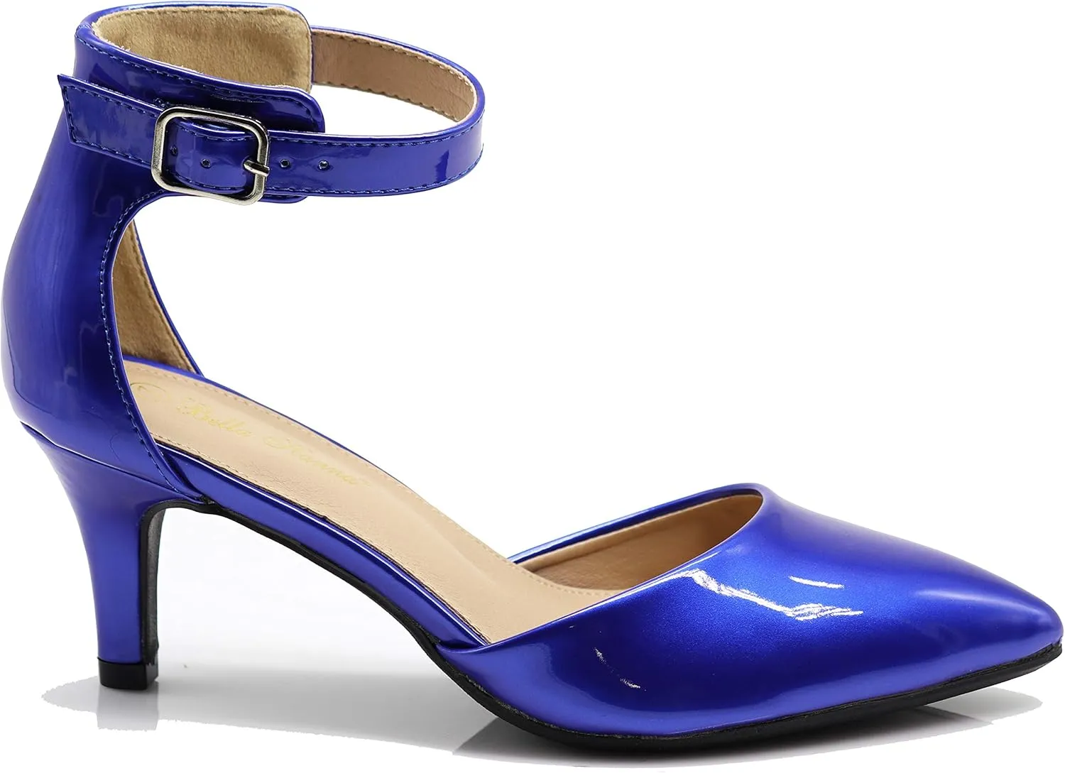 Enzo Romeo Jputa Women's Pointy Toe High Mid Heel Sexy Ankle Strap Sandals Ballerina Dress Pump Ballet Wedding Patent Harlow Pump Shoes