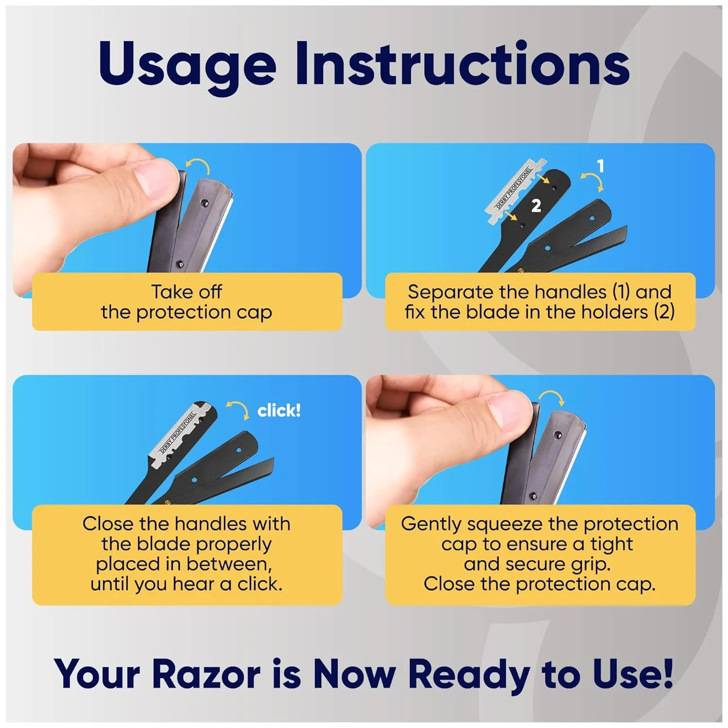 Equinox Professional Straight Edge Razor with 100 Single Derby Blades 100% Stainless Steel Razor and Blades - Close Shaving Men's Manual Shaver - Disposable Blades -Barber Straight Razor Kit - Black