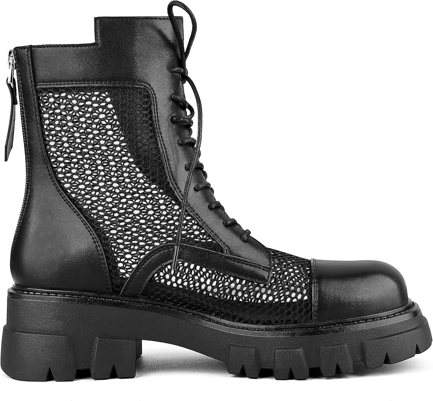 ErikenUrben Women Mesh Combat Boots Platform Lace up Ankle Boots Zip