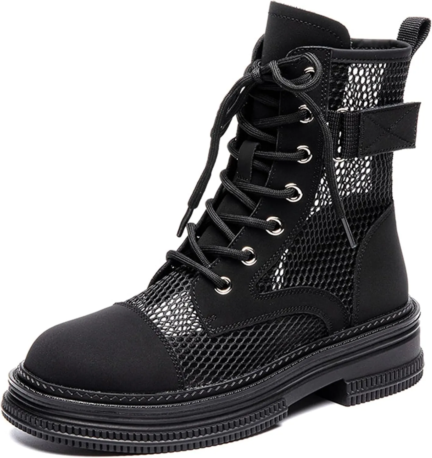 ErikenUrben Women Mesh Combat Boots Platform Lace up Ankle Boots Zip