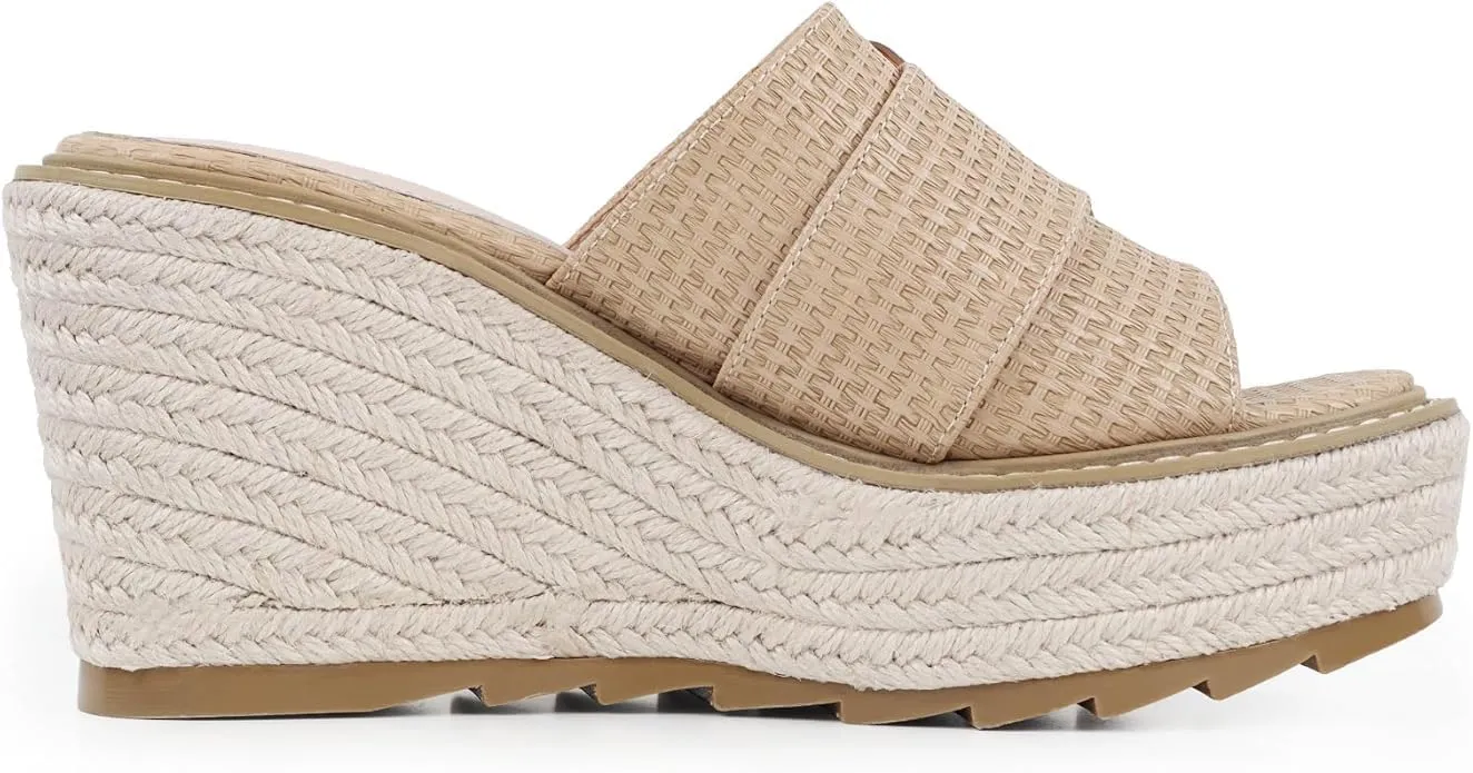 Espadrille Dressy Wedge Sandals, Adjustable Ankle Strap Buckle Women's Platform Sandals Dressy Square Toe, Comfortable High Heel Beach Shoes with Cushioned Footbed for Casual Summer