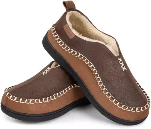EverFoams Men's Moccasin Slippers Memory Foam Indoor/Outdoor Warm Suede House Shoes with Fuzzy Sherpa Lining