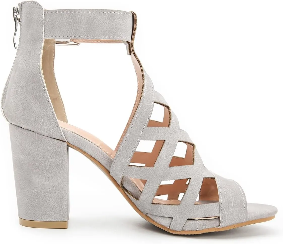 Fashion Peep Toe Booties for Women Cutout Block Heels Sandals Gladiator Summer Mesh Booties