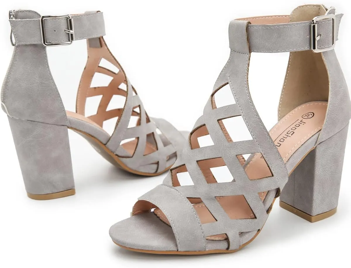 Fashion Peep Toe Booties for Women Cutout Block Heels Sandals Gladiator Summer Mesh Booties