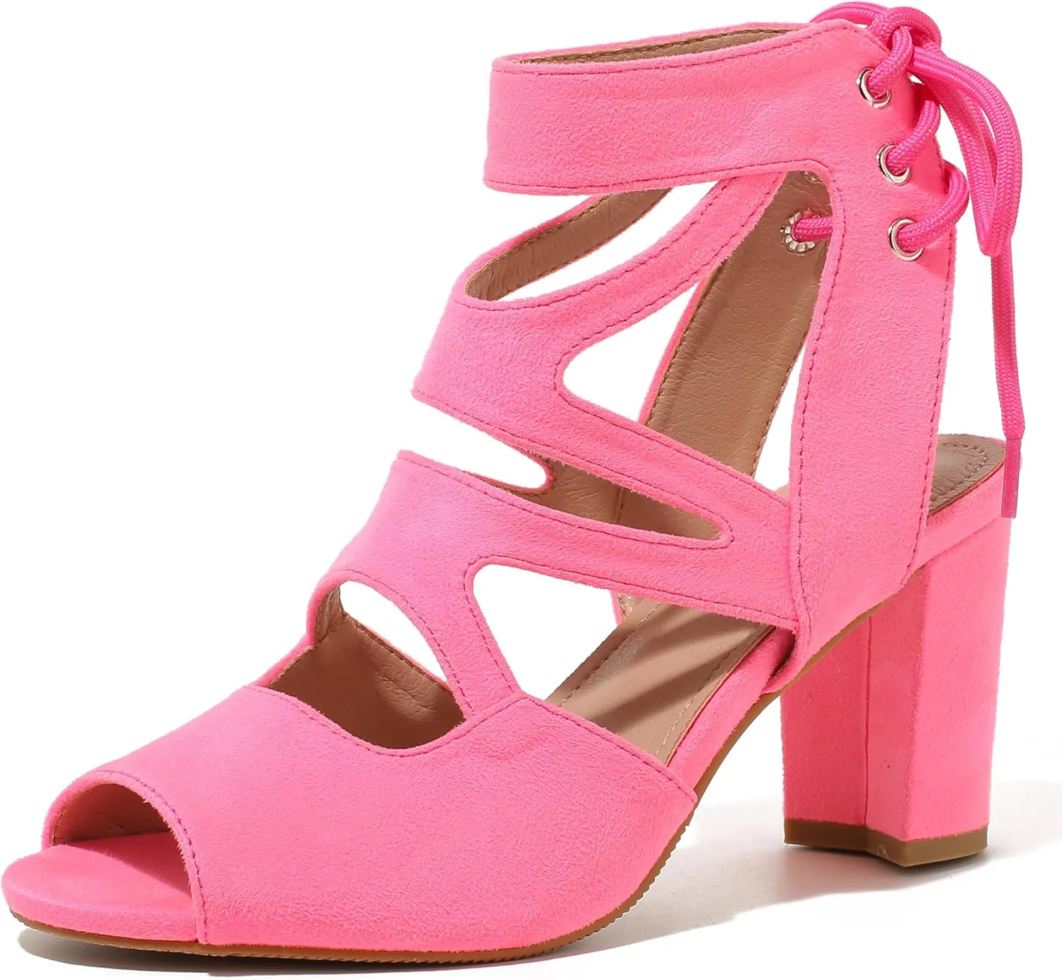 fereshte Womens Gladiator Sandals Strappy Lace Up Hollow Out Chunky High Heels