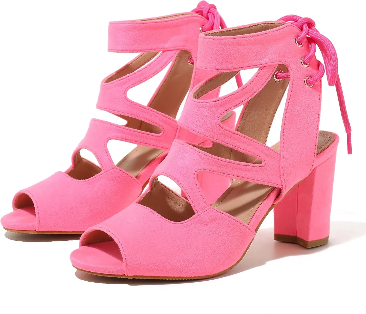 fereshte Womens Gladiator Sandals Strappy Lace Up Hollow Out Chunky High Heels