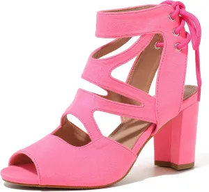 fereshte Womens Gladiator Sandals Strappy Lace Up Hollow Out Chunky High Heels