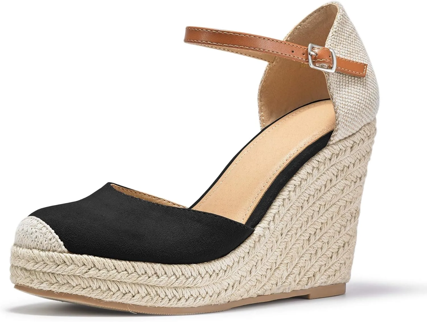 FISACE Womens Summer Espadrille Heel Platform Wedge Sandals Ankle Buckle Strap Closed Toe Shoes