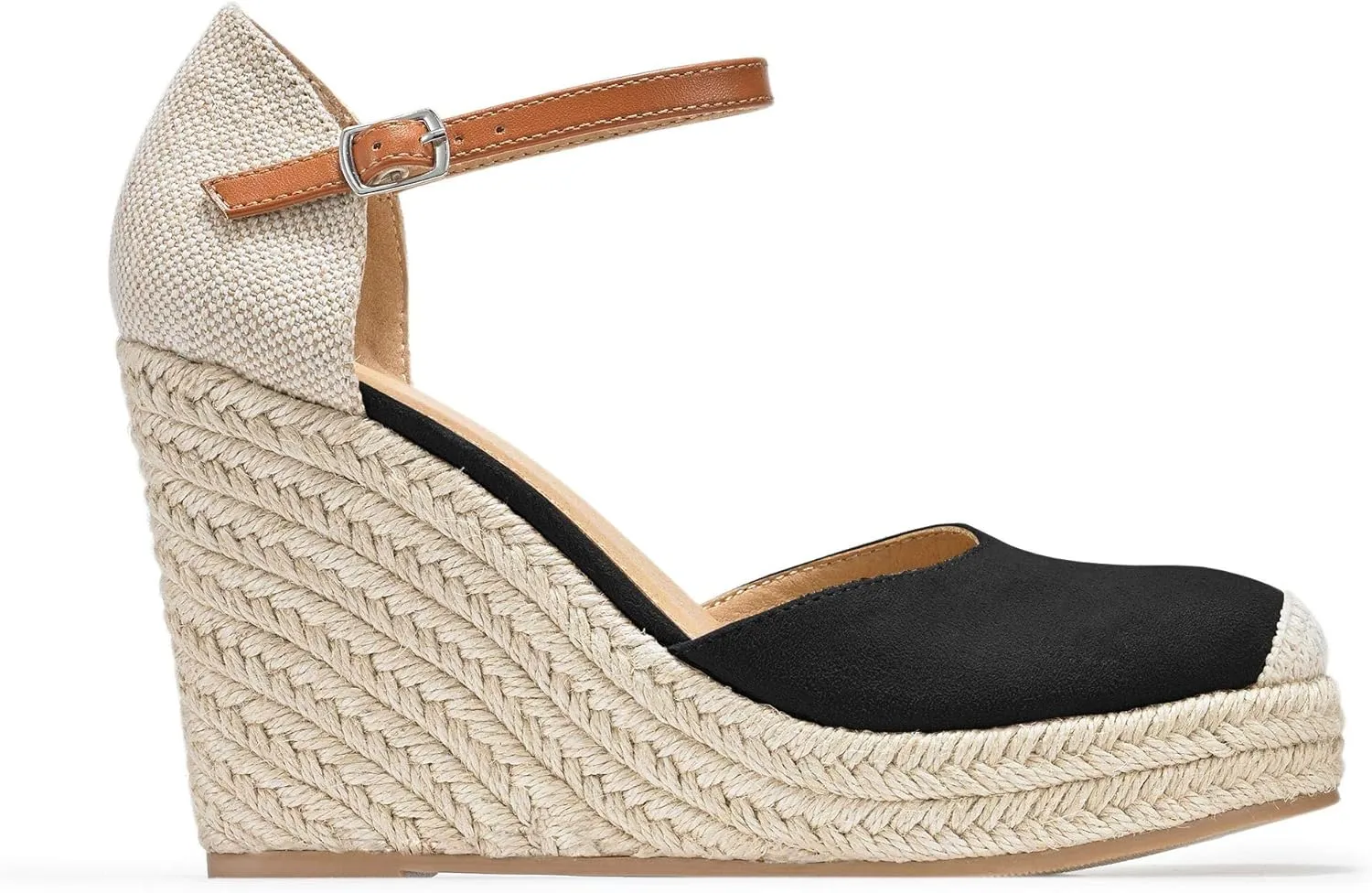FISACE Womens Summer Espadrille Heel Platform Wedge Sandals Ankle Buckle Strap Closed Toe Shoes