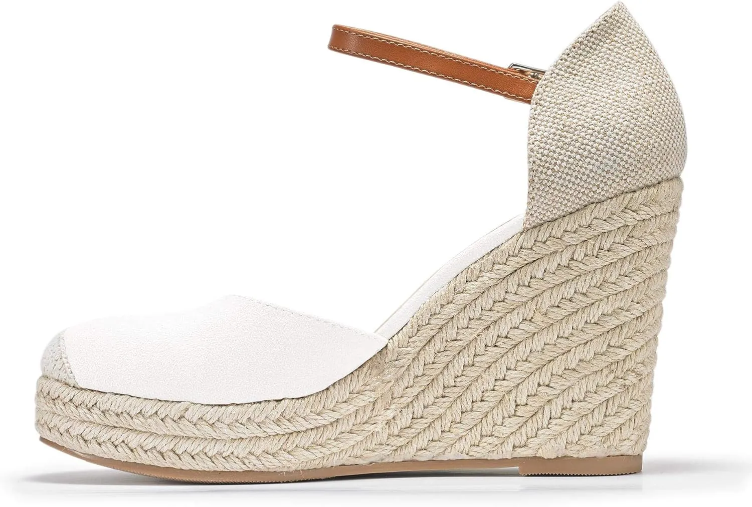 FISACE Womens Summer Espadrille Heel Platform Wedge Sandals Ankle Buckle Strap Closed Toe Shoes