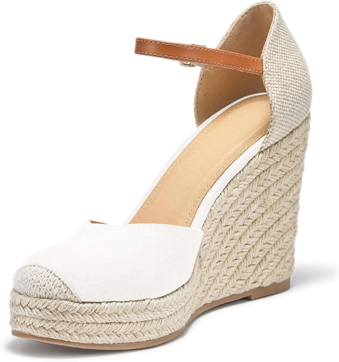 FISACE Womens Summer Espadrille Heel Platform Wedge Sandals Ankle Buckle Strap Closed Toe Shoes