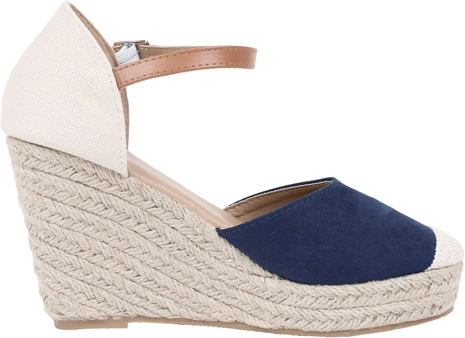 FISACE Womens Summer Espadrille Heel Platform Wedge Sandals Ankle Buckle Strap Closed Toe Shoes