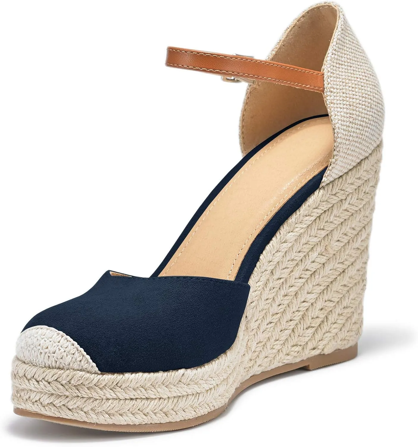 FISACE Womens Summer Espadrille Heel Platform Wedge Sandals Ankle Buckle Strap Closed Toe Shoes