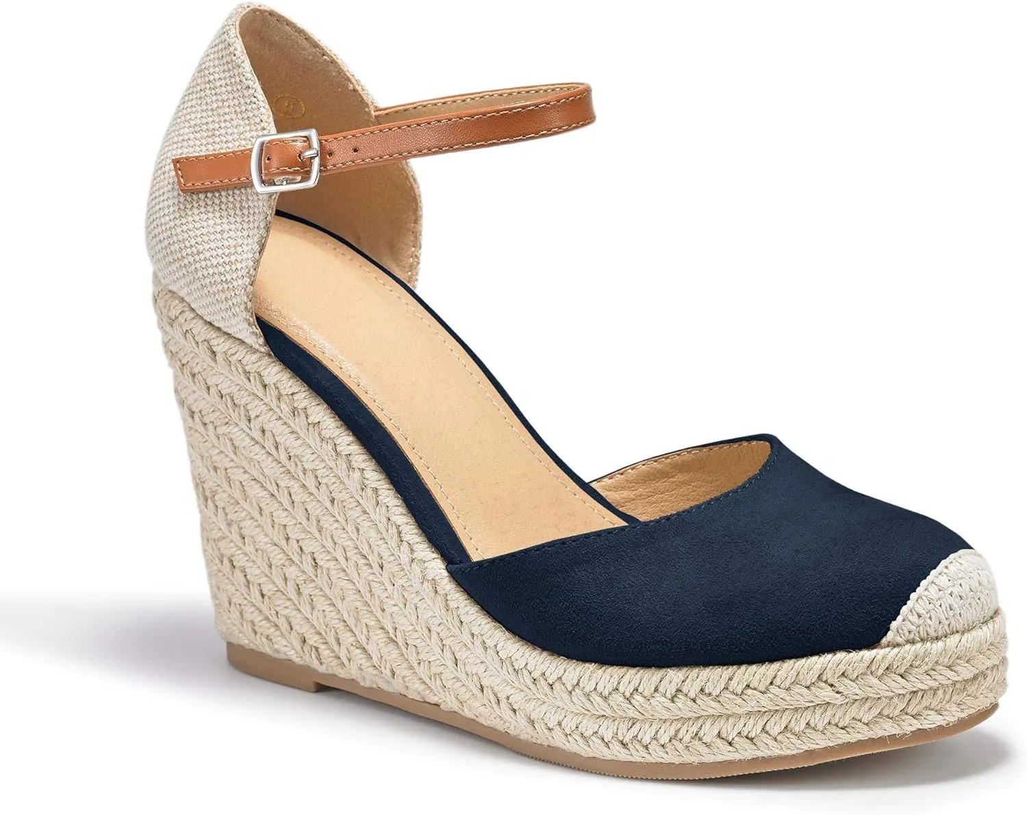 FISACE Womens Summer Espadrille Heel Platform Wedge Sandals Ankle Buckle Strap Closed Toe Shoes