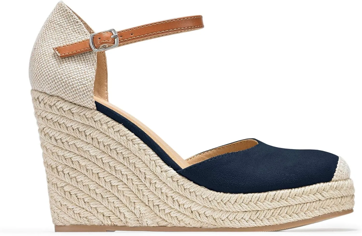 FISACE Womens Summer Espadrille Heel Platform Wedge Sandals Ankle Buckle Strap Closed Toe Shoes