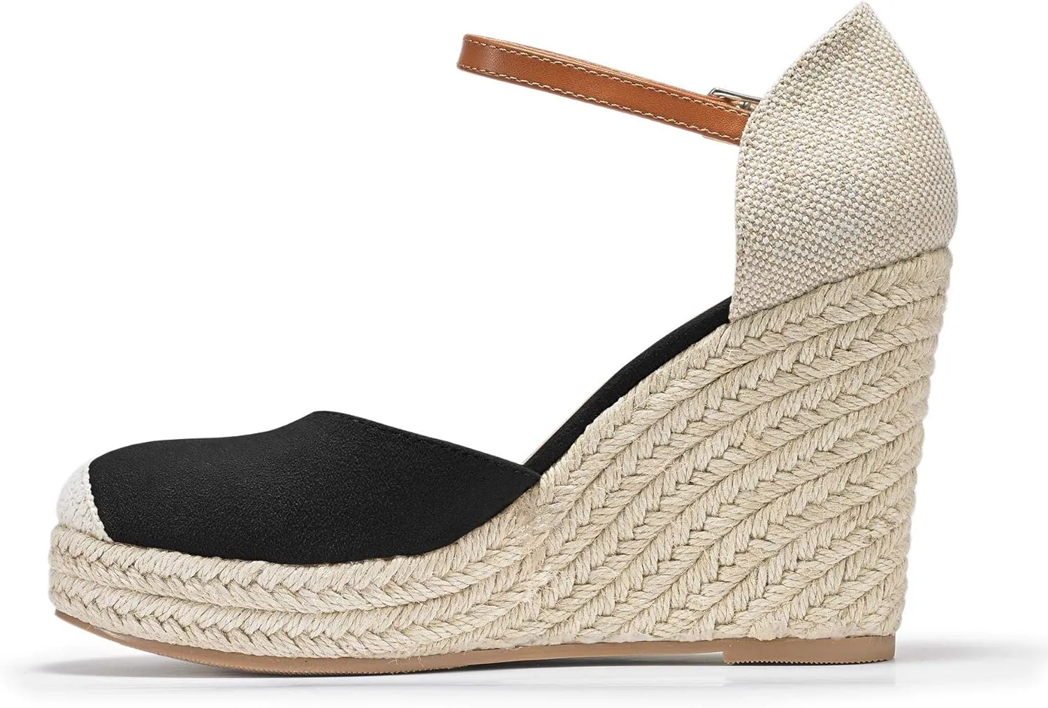 FISACE Womens Summer Espadrille Heel Platform Wedge Sandals Ankle Buckle Strap Closed Toe Shoes