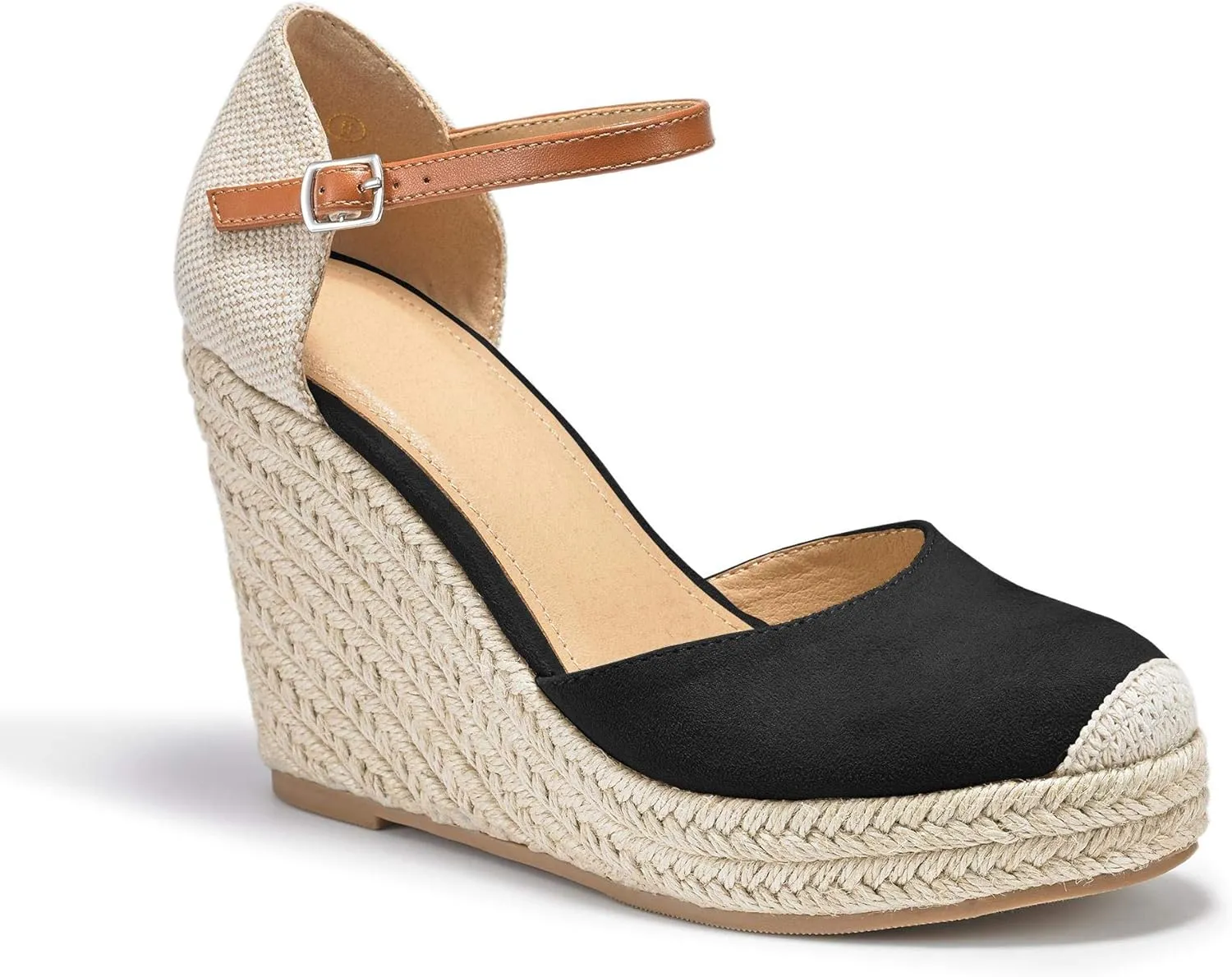 FISACE Womens Summer Espadrille Heel Platform Wedge Sandals Ankle Buckle Strap Closed Toe Shoes