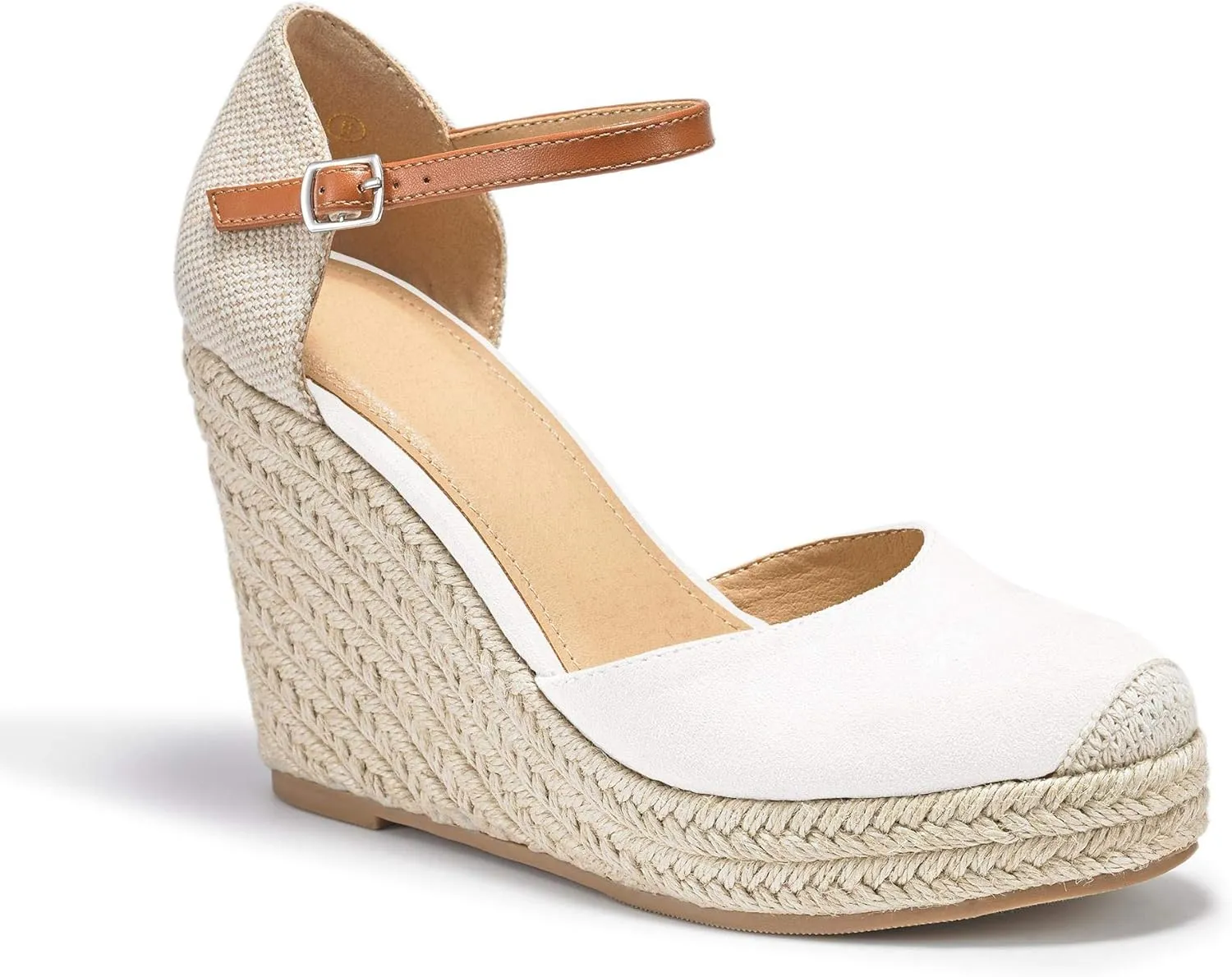FISACE Womens Summer Espadrille Heel Platform Wedge Sandals Ankle Buckle Strap Closed Toe Shoes