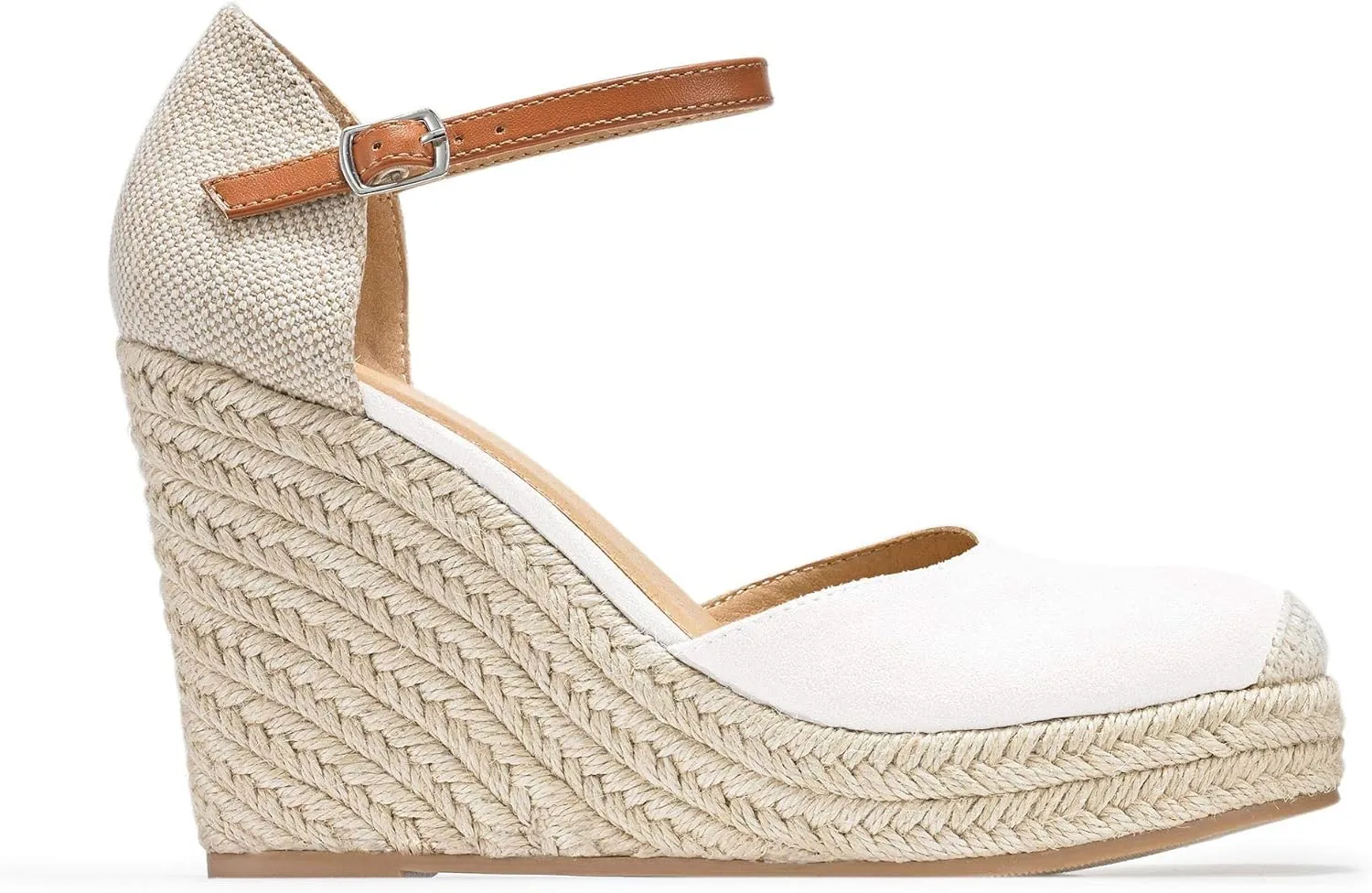 FISACE Womens Summer Espadrille Heel Platform Wedge Sandals Ankle Buckle Strap Closed Toe Shoes
