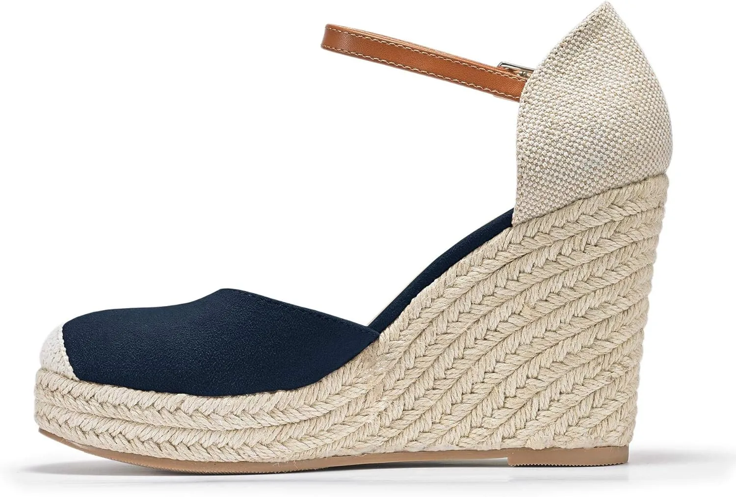 FISACE Womens Summer Espadrille Heel Platform Wedge Sandals Ankle Buckle Strap Closed Toe Shoes