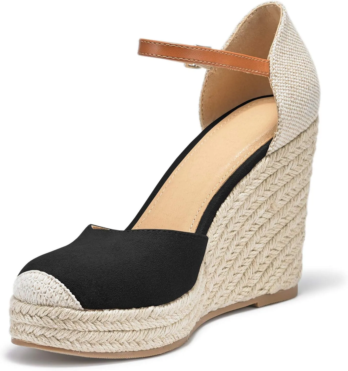 FISACE Womens Summer Espadrille Heel Platform Wedge Sandals Ankle Buckle Strap Closed Toe Shoes