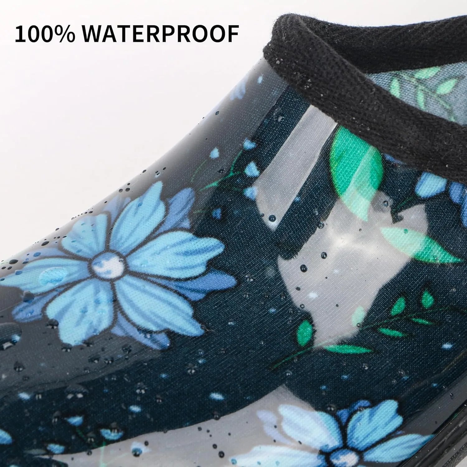 Flat Garden Shoes for Women Waterproof Slip-On Womens Rubber Rain Shoes Gardening Clogs with Comfort Insole