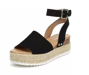 Flatform Black) Sandal Ankle Toe Well-tested Espadrilles Casual Buckle Topic Strap Open Wedge (10, Top-choice Soda