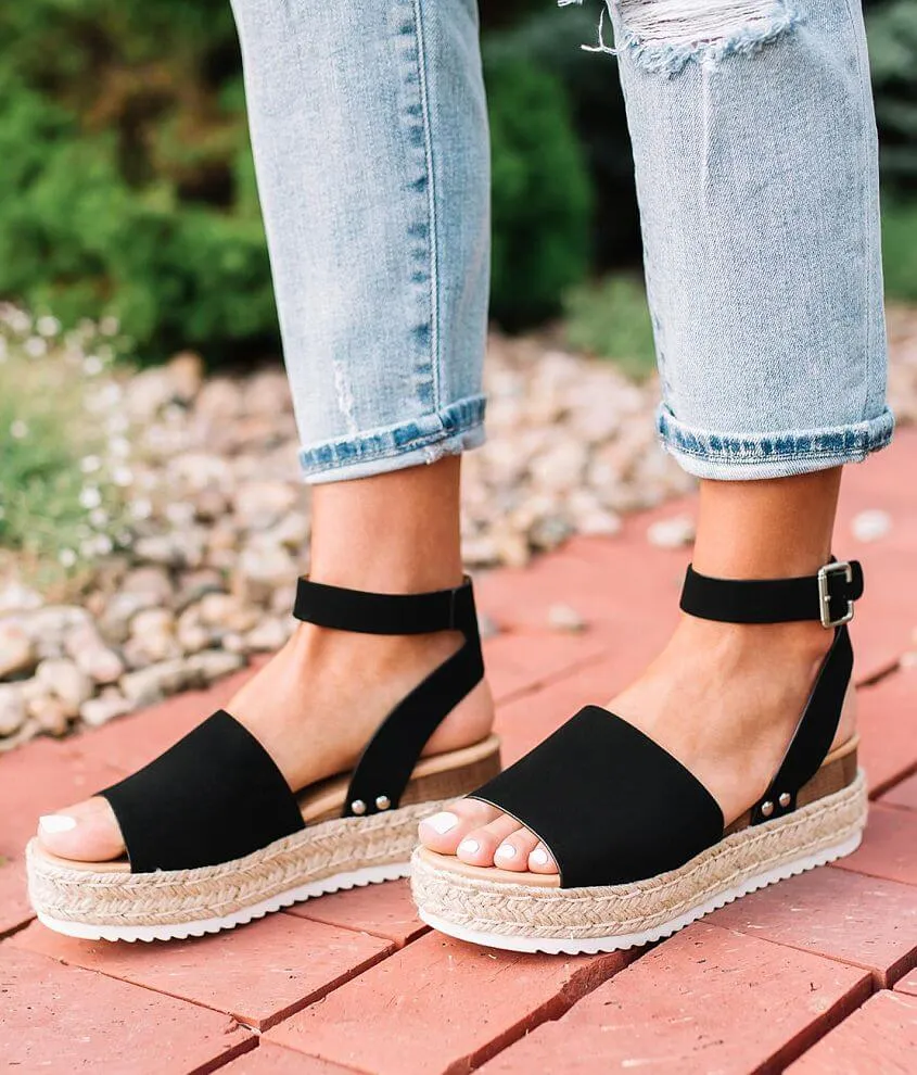 Flatform Black) Sandal Ankle Toe Well-tested Espadrilles Casual Buckle Topic Strap Open Wedge (10, Top-choice Soda