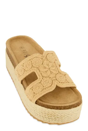 Floral Crochet H Band Platform Footbed Sandals