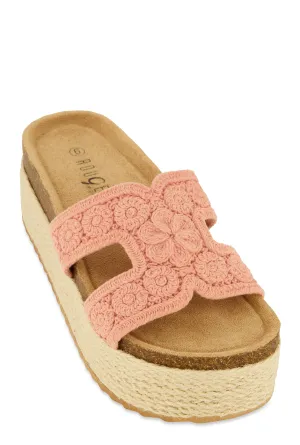 Floral Crochet H Band Platform Footbed Sandals