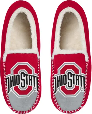 FOCO NCAA Men’s Big Logo Colorblock Moccasin Slippers – Officially Licensed, Comfortable Shoes with Team Colors and Logo