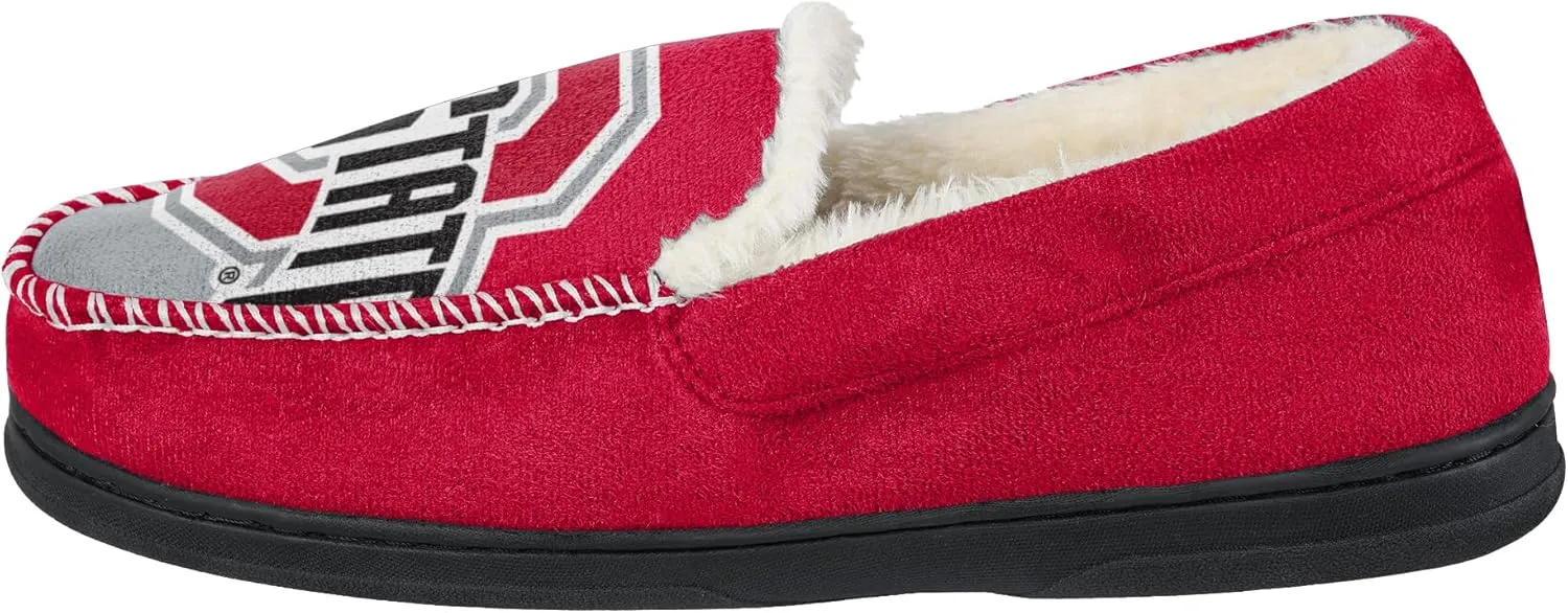 FOCO NCAA Men’s Big Logo Colorblock Moccasin Slippers – Officially Licensed, Comfortable Shoes with Team Colors and Logo