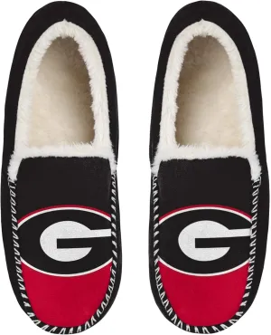 FOCO NCAA Men’s Big Logo Colorblock Moccasin Slippers – Officially Licensed, Comfortable Shoes with Team Colors and Logo