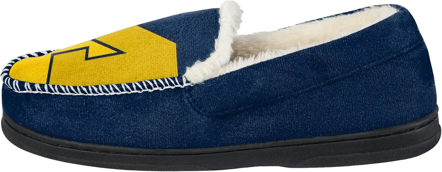 FOCO NCAA Men’s Big Logo Colorblock Moccasin Slippers – Officially Licensed, Comfortable Shoes with Team Colors and Logo