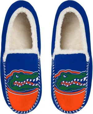 FOCO NCAA Men’s Big Logo Colorblock Moccasin Slippers – Officially Licensed, Comfortable Shoes with Team Colors and Logo