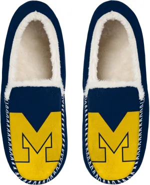 FOCO NCAA Men’s Big Logo Colorblock Moccasin Slippers – Officially Licensed, Comfortable Shoes with Team Colors and Logo
