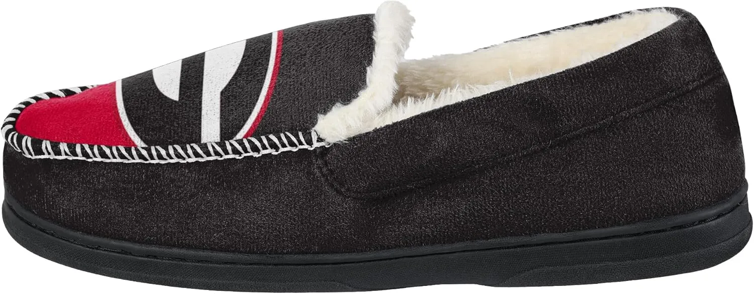 FOCO NCAA Men’s Big Logo Colorblock Moccasin Slippers – Officially Licensed, Comfortable Shoes with Team Colors and Logo