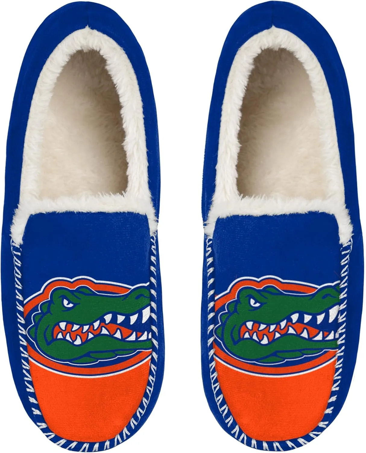 FOCO NCAA Men’s Big Logo Colorblock Moccasin Slippers – Officially Licensed, Comfortable Shoes with Team Colors and Logo