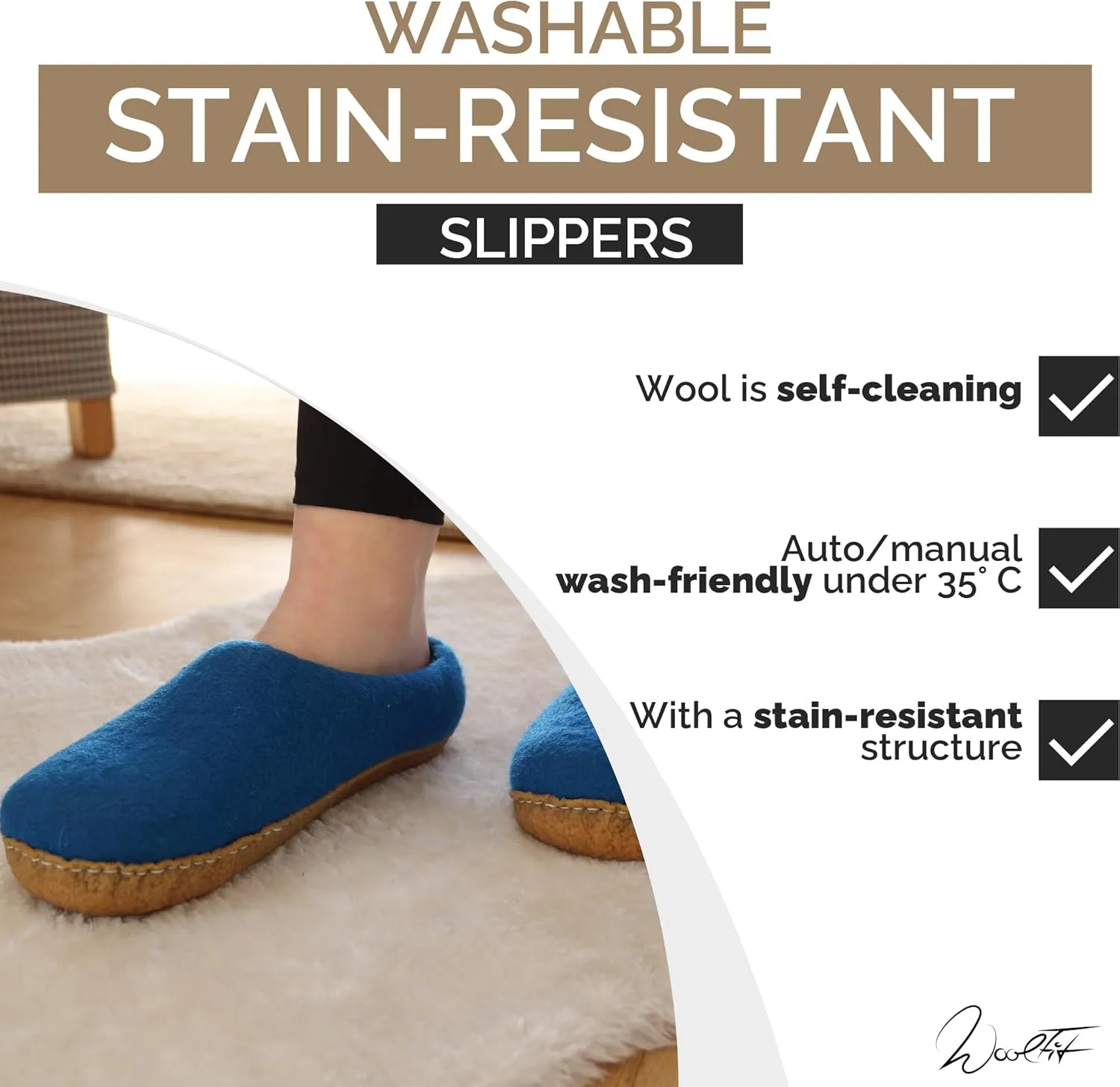 Footprint Hand-Felted Wool Slippers with Footbed for Extreme Comfort | Whisper-Silent Slip-On House Slippers for Women & Men | Slip-Resistant Leather Sole, Indoor Washable Slippers - Itch-Free