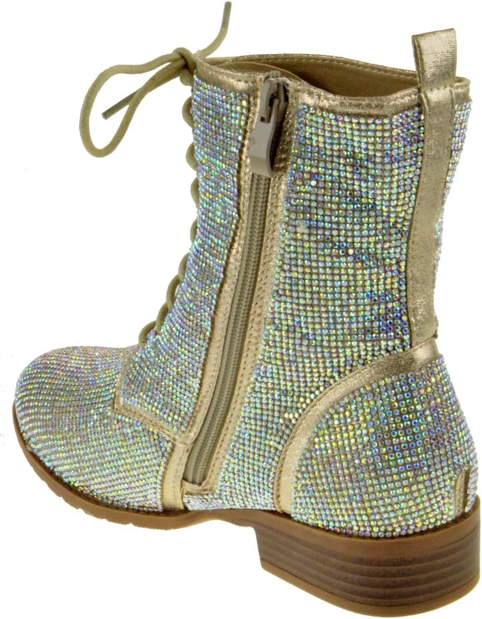 Forever Link Womens Lace Up Rhinestone Combat Boots