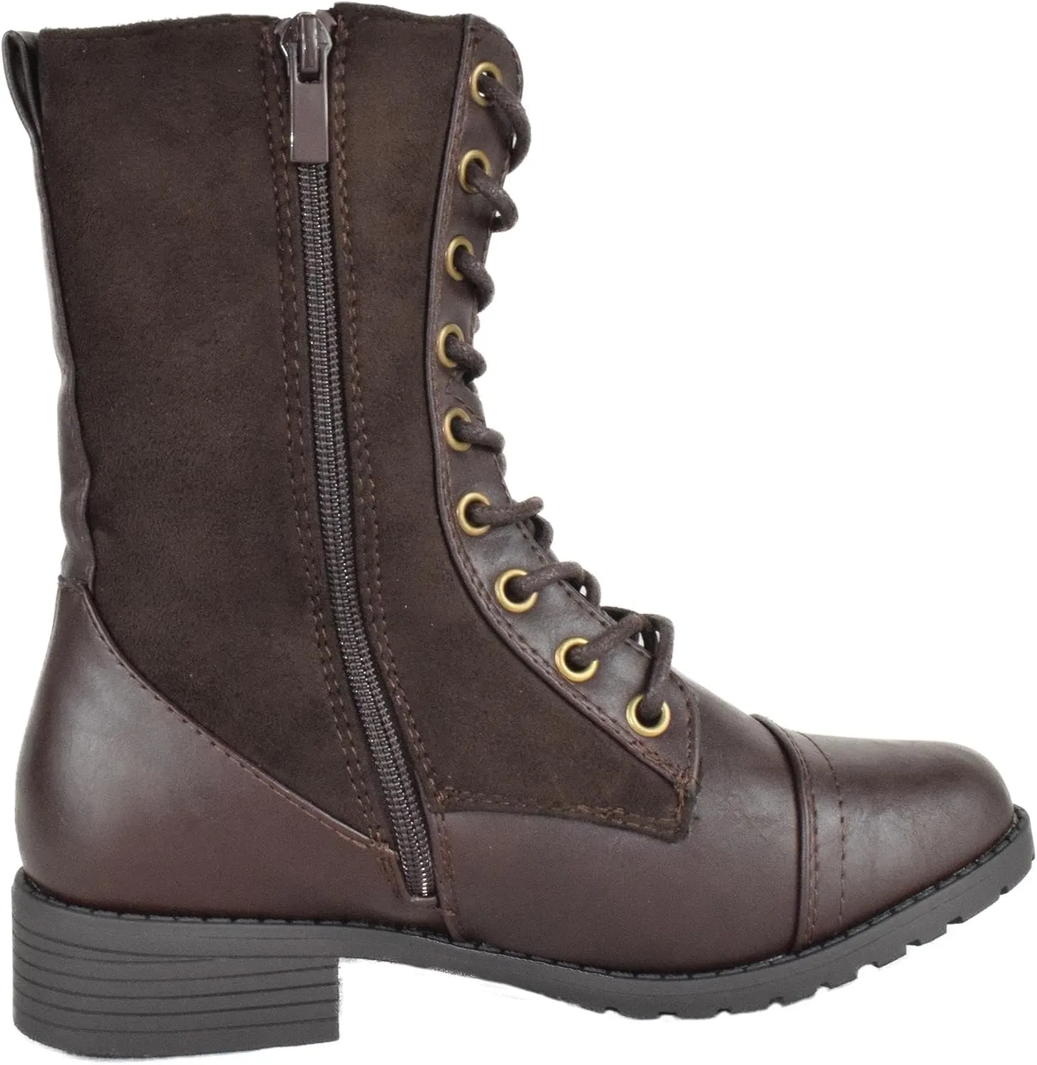 Forever Women Shoes Combat Army Style Boots Lace Up Side Zipper Booties