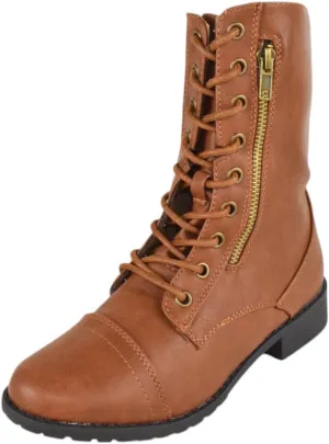 Forever Women Shoes Combat Army Style Boots Lace Up Side Zipper Booties