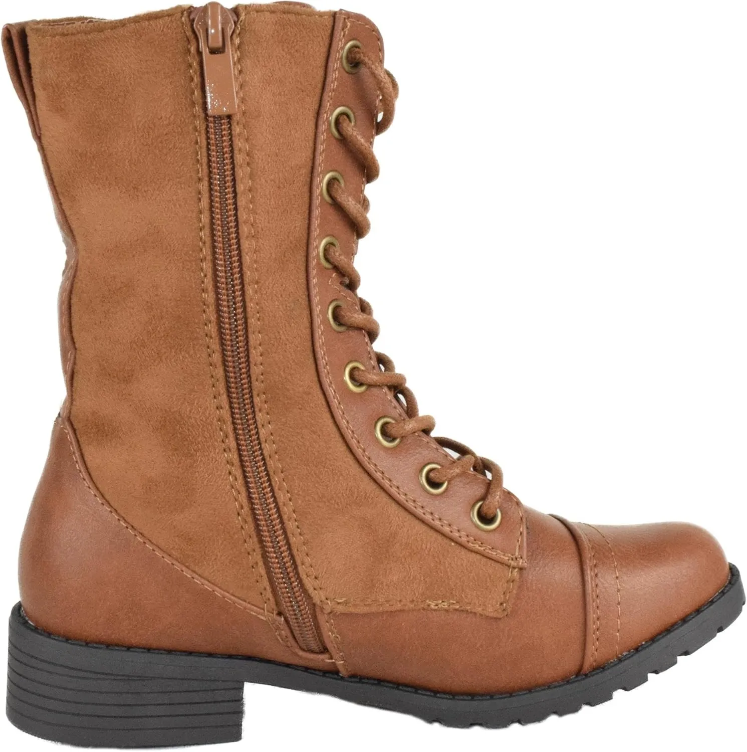 Forever Women Shoes Combat Army Style Boots Lace Up Side Zipper Booties