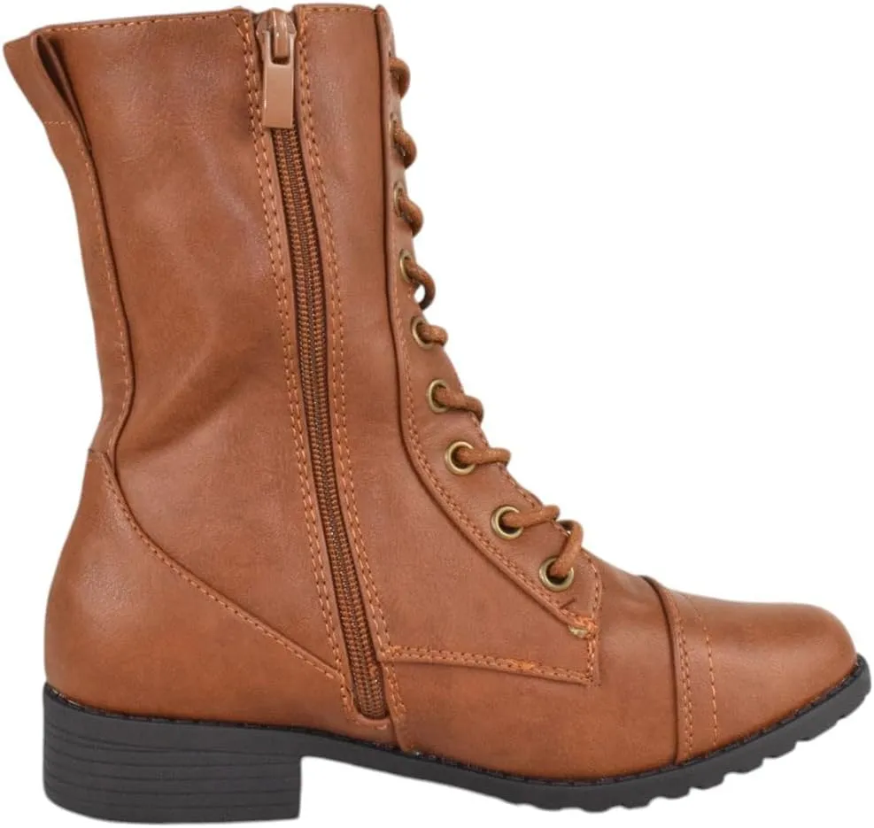 Forever Women Shoes Combat Army Style Boots Lace Up Side Zipper Booties