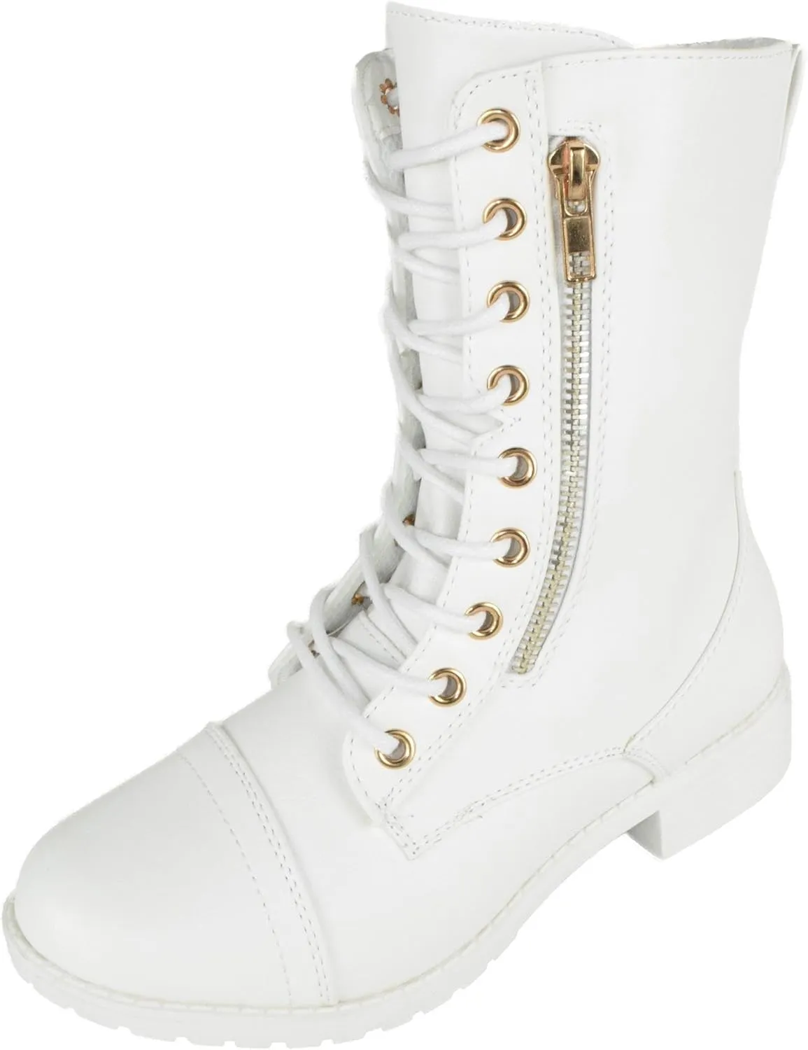 Forever Women Shoes Combat Army Style Boots Lace Up Side Zipper Booties