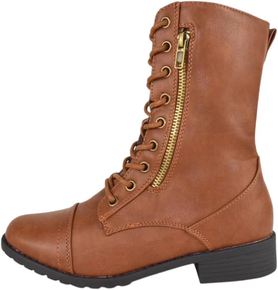 Forever Women Shoes Combat Army Style Boots Lace Up Side Zipper Booties