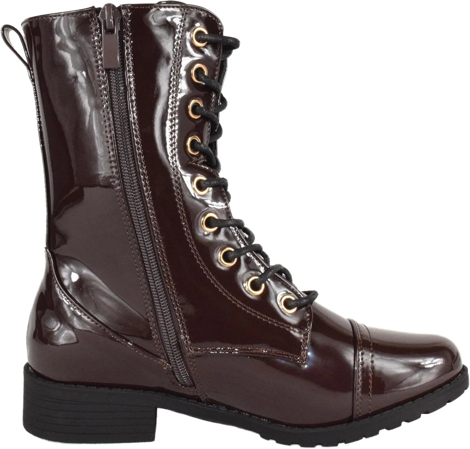 Forever Women Shoes Combat Army Style Boots Lace Up Side Zipper Booties