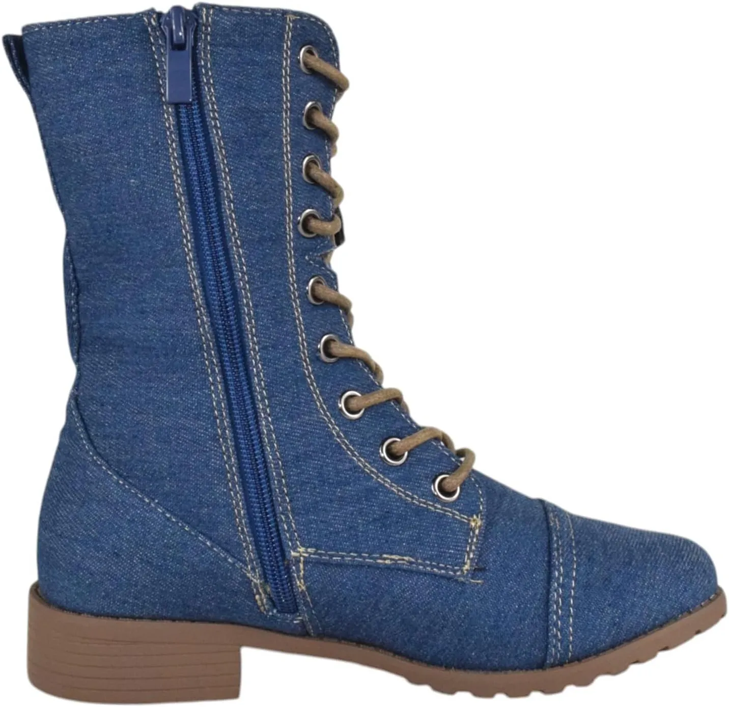 Forever Women Shoes Combat Army Style Boots Lace Up Side Zipper Booties